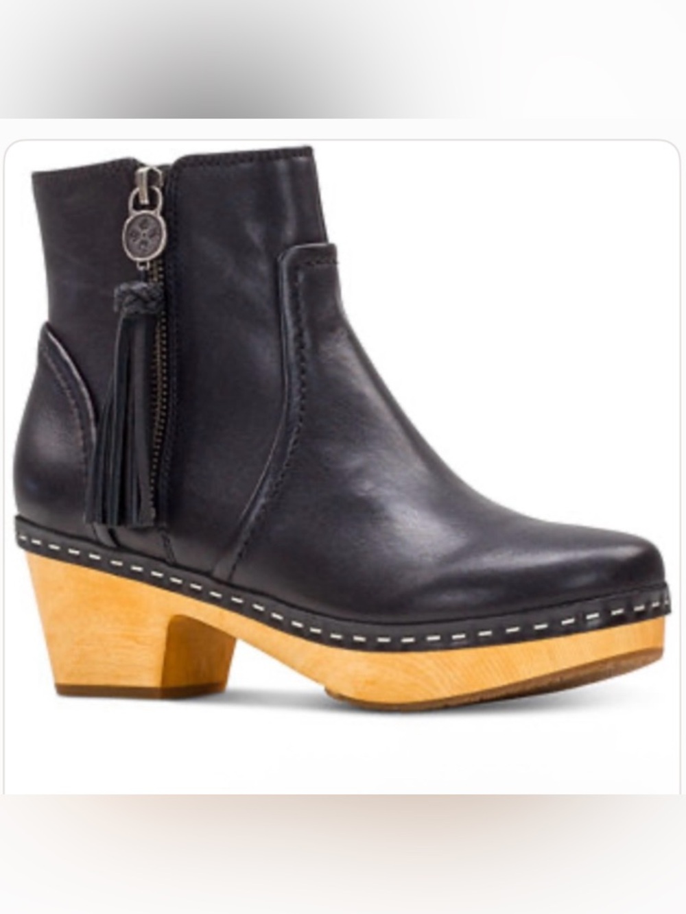 Patricia Nash Black Leather Rafael Wooden Heeled Ankle Boots Size 6